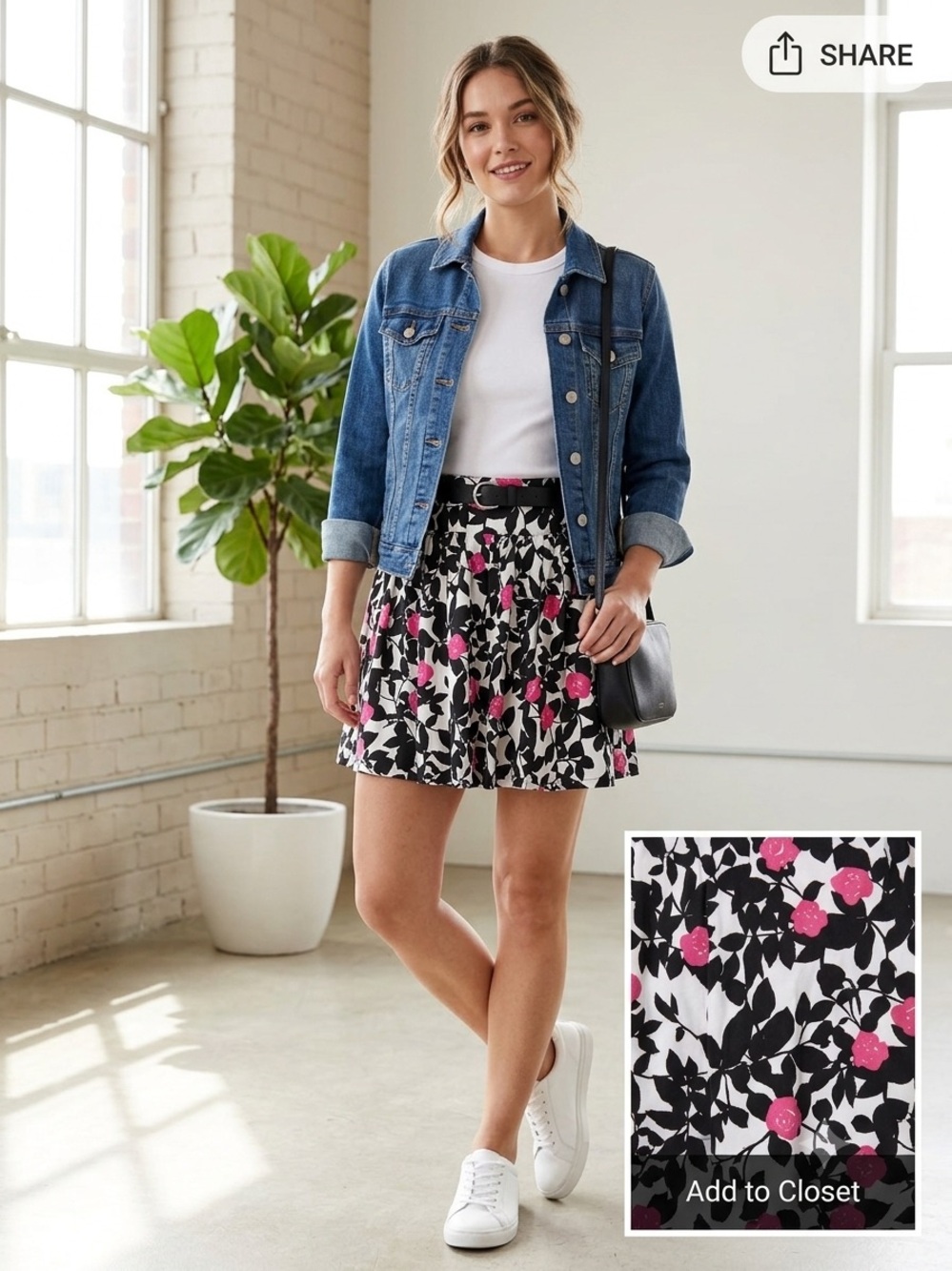 Lady Dutch Women's Floral Skater Skirt in Black & Pink& White Size M